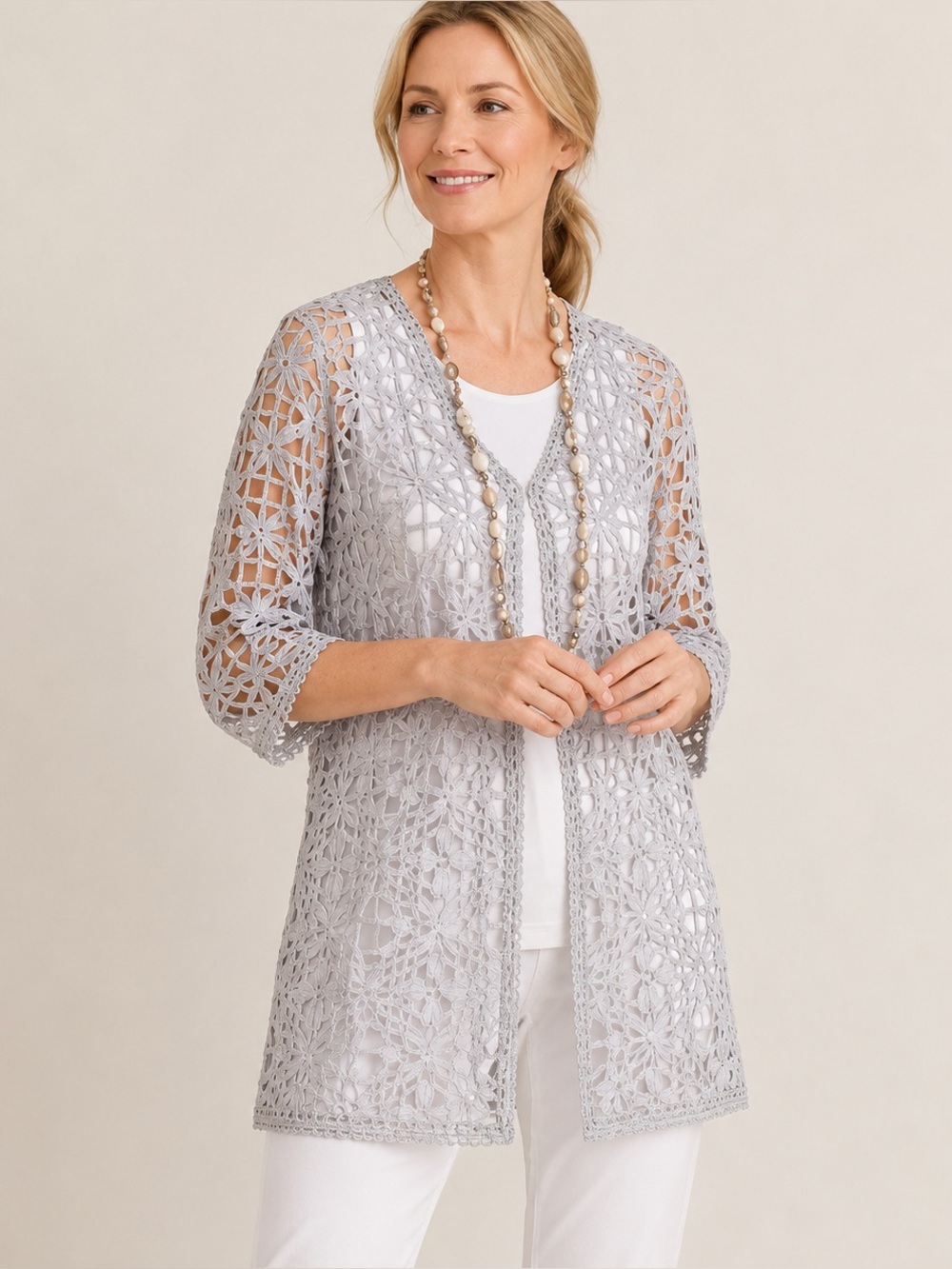 Chico’s Travelers Open Weave Soutache Jacket‎